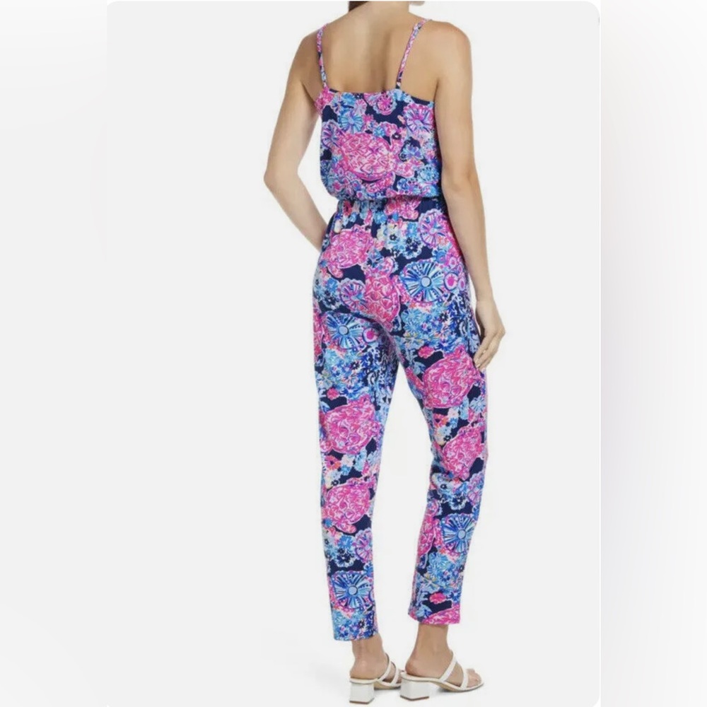 Lilly Pulitzer Dante Jumpsuit - High Tide Navy in Turtle Amazement Blue/Pink NEW - Picture 11 of 16